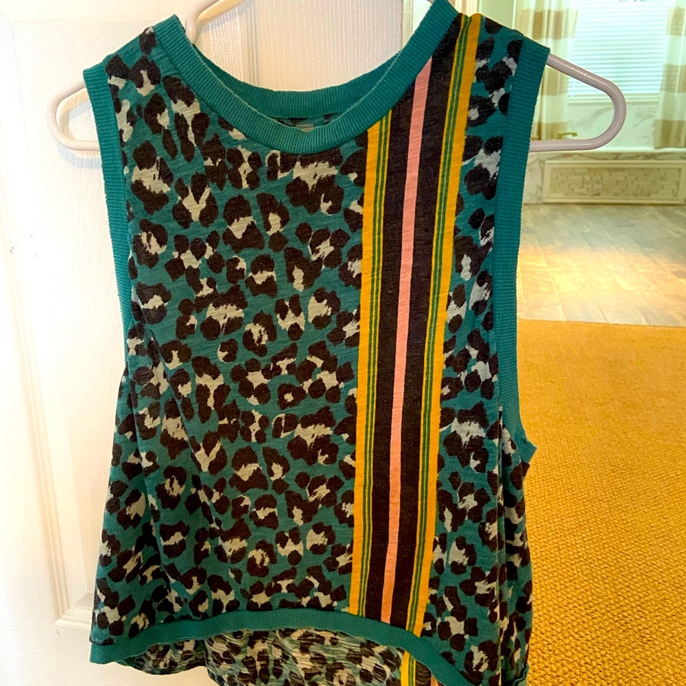 Free People Movement Printed Love Tank EUC green pink M